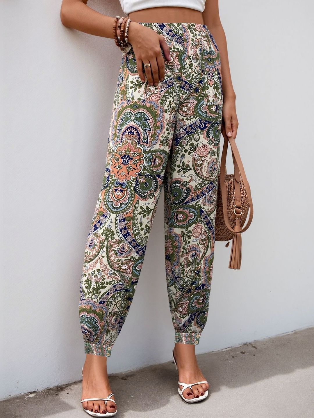 Women Printed Loose Fit Non Iron Trousers