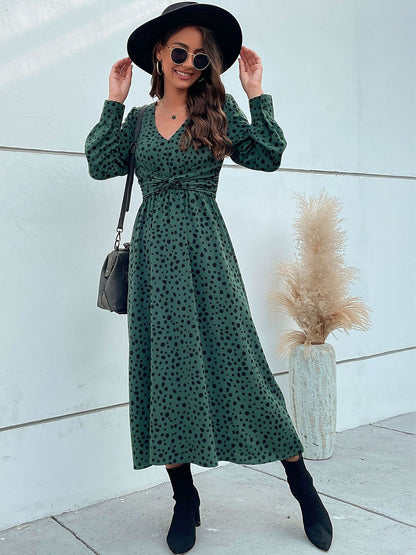 Women's Green Print Midi Dress