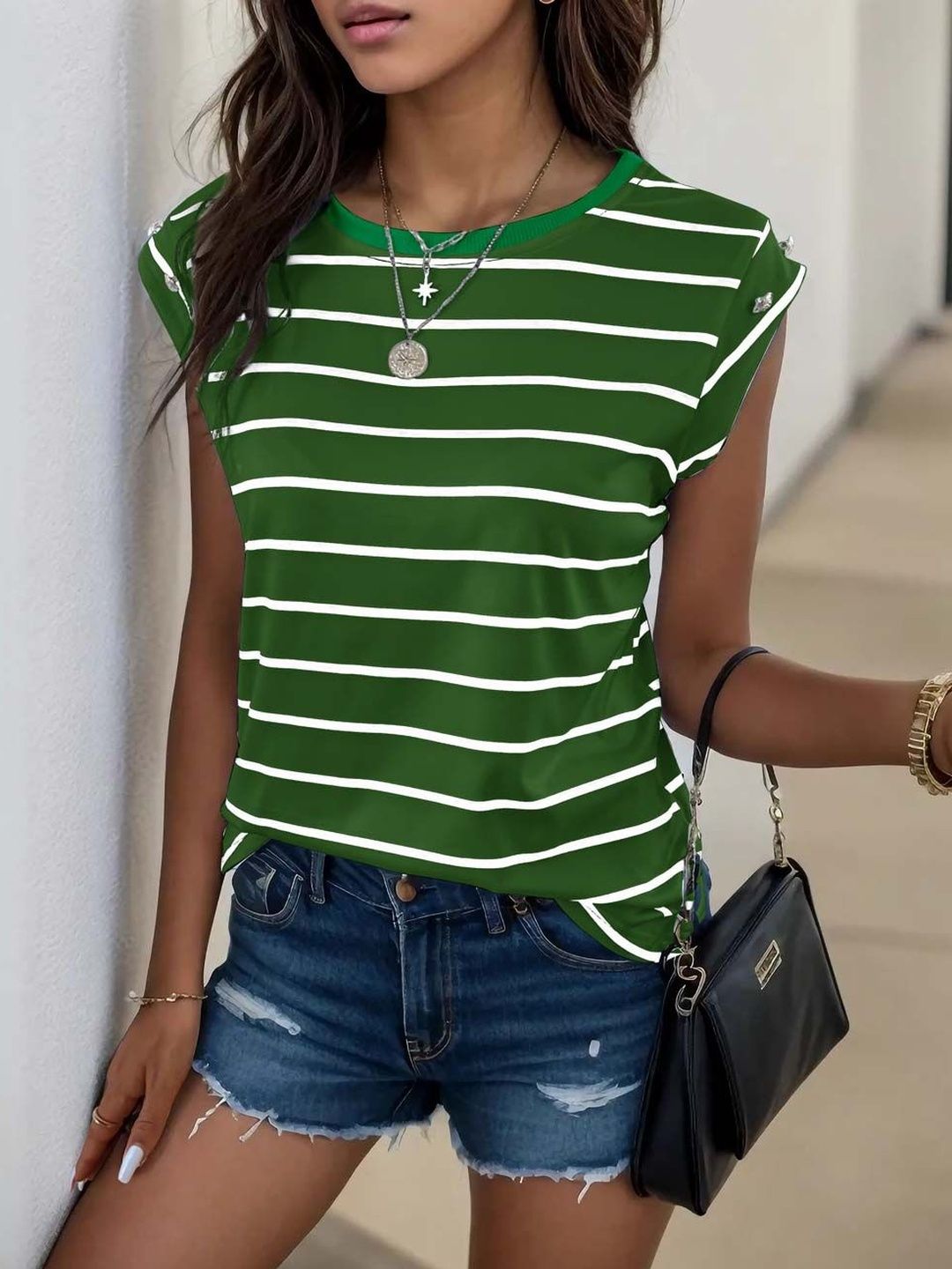 NOWI Striped Round Neck Top