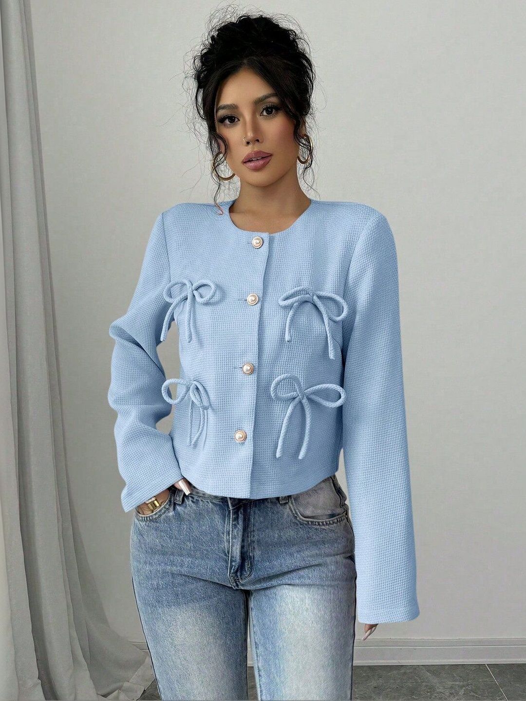 Tailored Jacket in Blue cotton - Nowi Korean Fashion