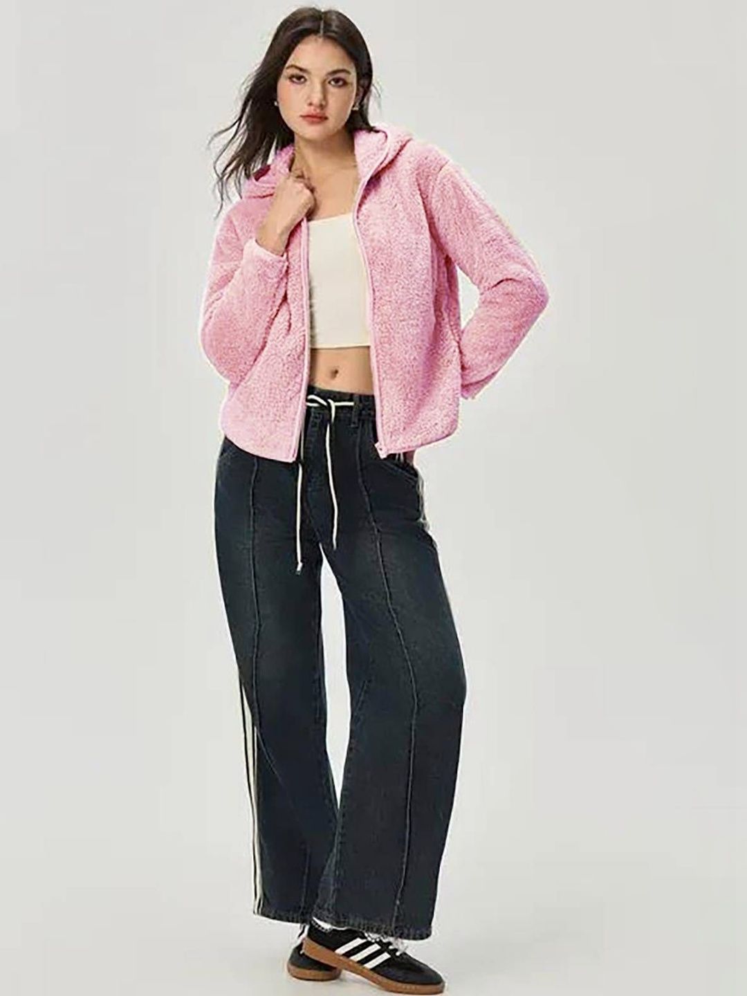 Woollen Lightweight Puffer Jacket in Pink Polyester - Nowi Korean Fashion