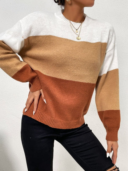 Women's Brown Colourblocked Pullover Blend Printed