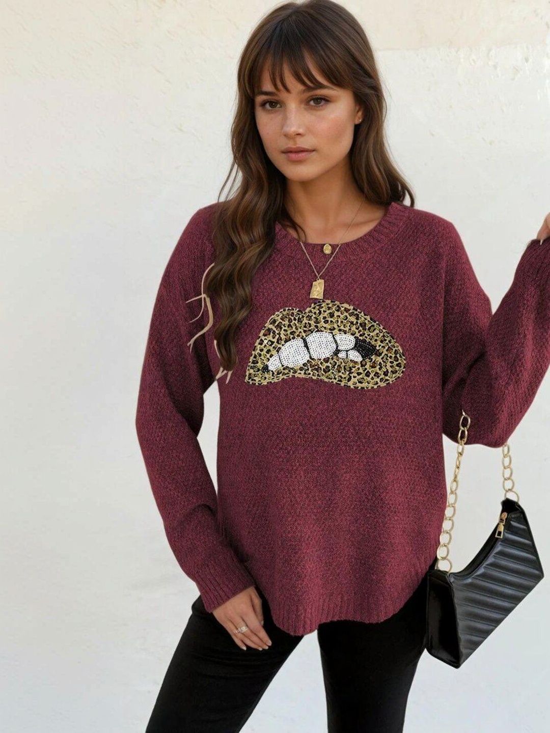 Women Animal Printed Pullover with Embellished Detail
