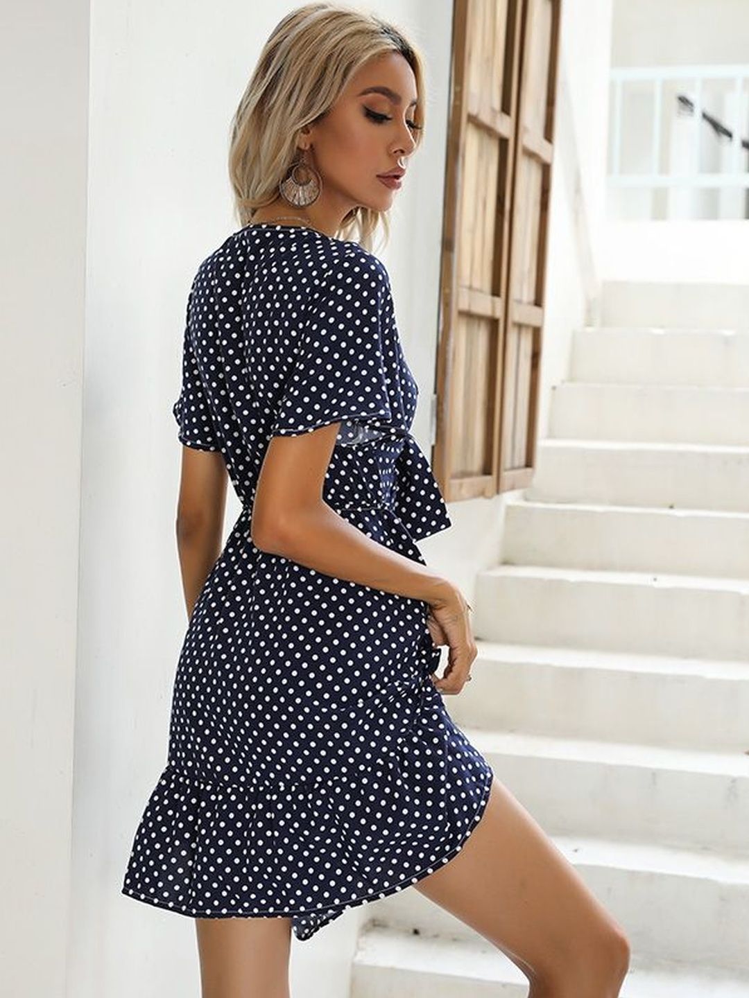 Polka Dot Print Flutter Sleeve Dress