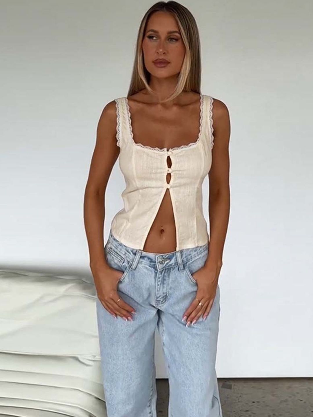 Women's Grey Nowi Ruffles Cotton Crop Top