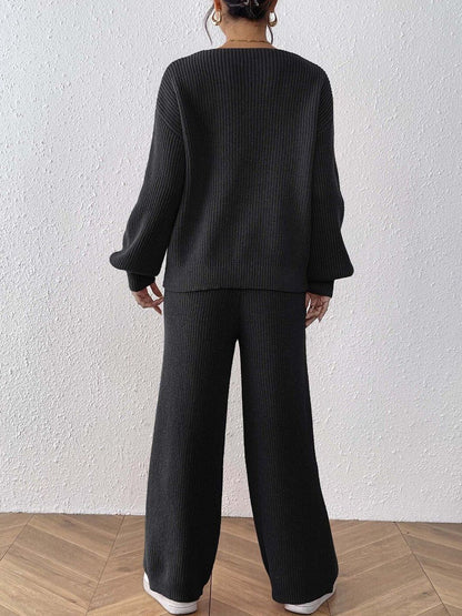 Black Knitted Sweater and Trousers Set