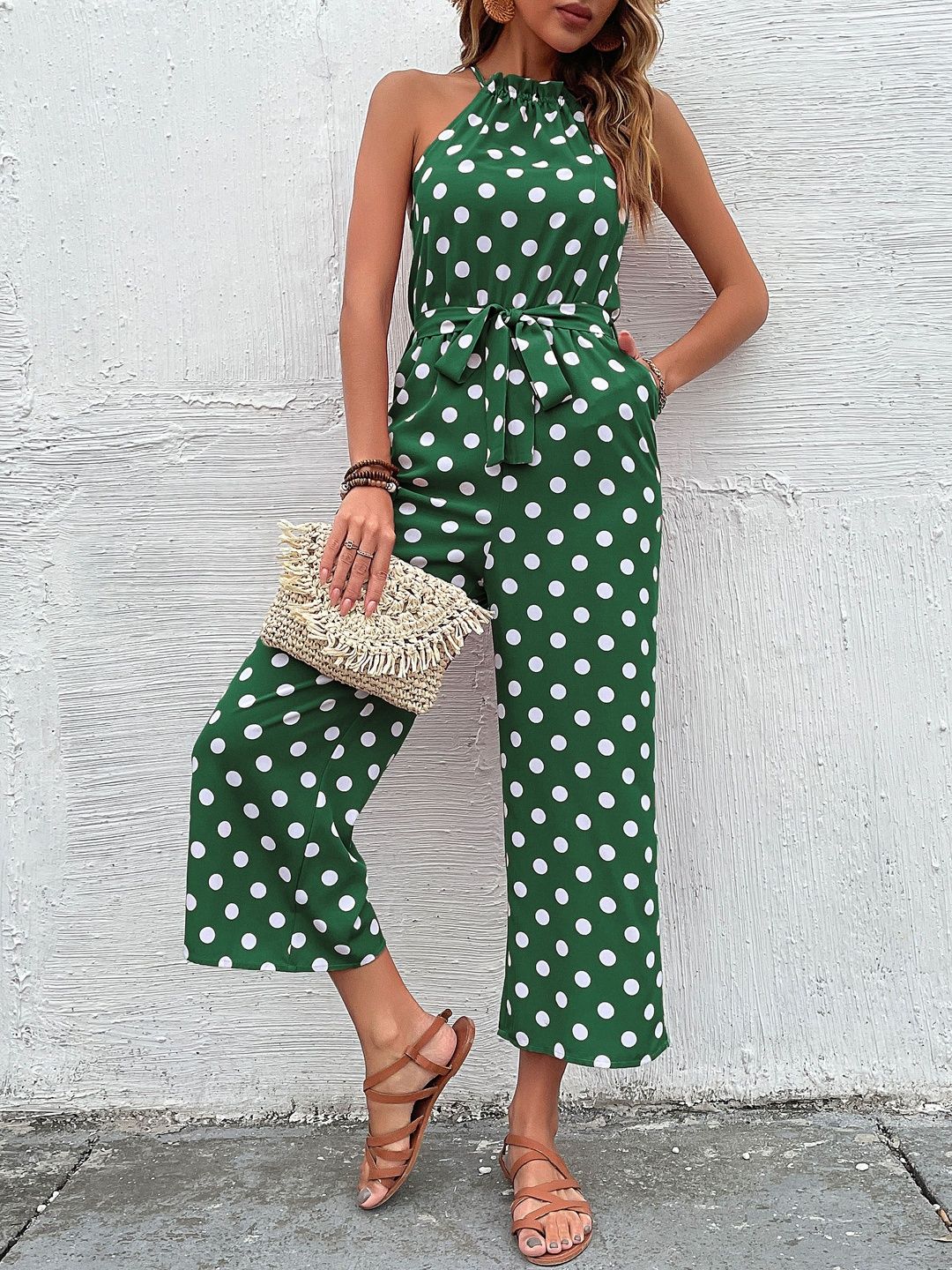 Halter Neck Printed Basic Jumpsuit