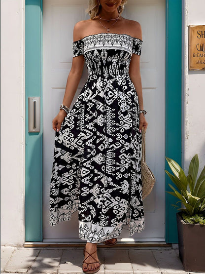 Ethnic Motif Off-Shoulder Maxi Dress