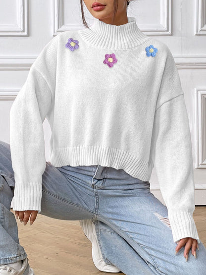 Women Embroidered Crop Pullover with Embroidered Detail
