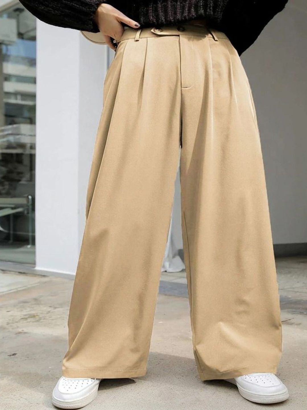 Women Loose Fit High-Rise Wide Leg Trousers