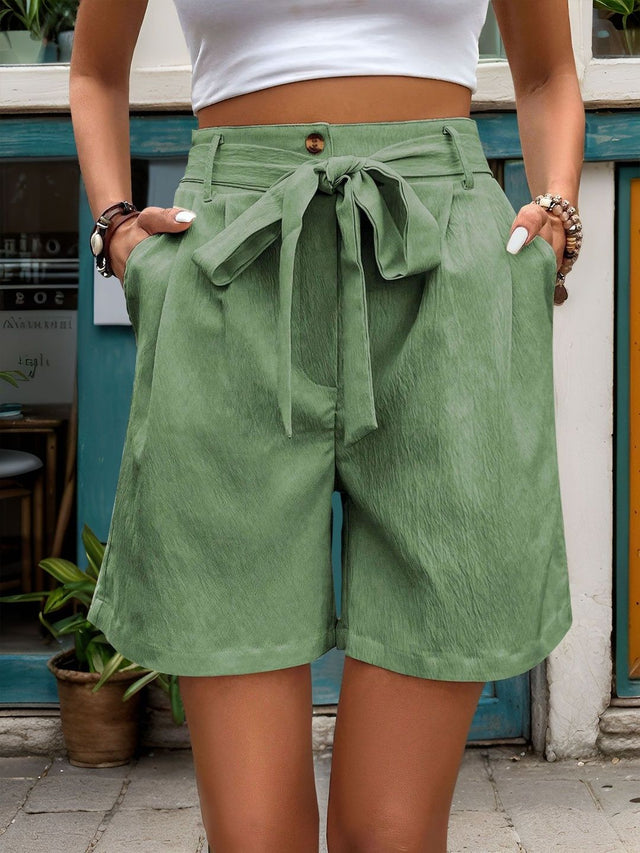 High-Rise Fashion Shorts in Green Style 342 - Nowi Korean Fashion