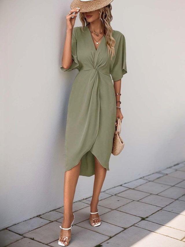 Kimono Sleeve Midi Dress Style 123 - Nowi Korean Fashion