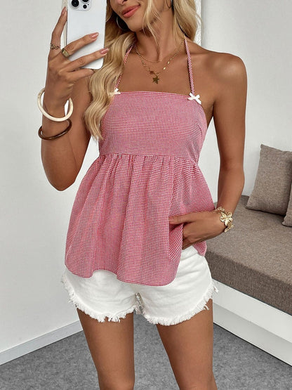 Checked Halter Neck Cotton Top