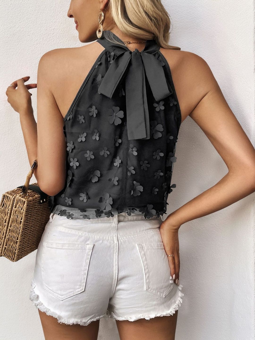 Embellished Halter Neck Applique Top