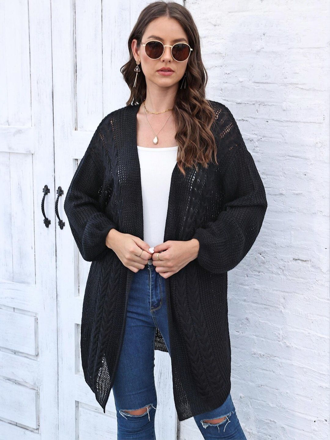 Longline Shrug in Black acrylic - Nowi Korean Fashion