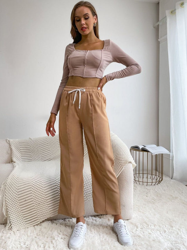 Trousers in Beige synthetic - Nowi Korean Fashion