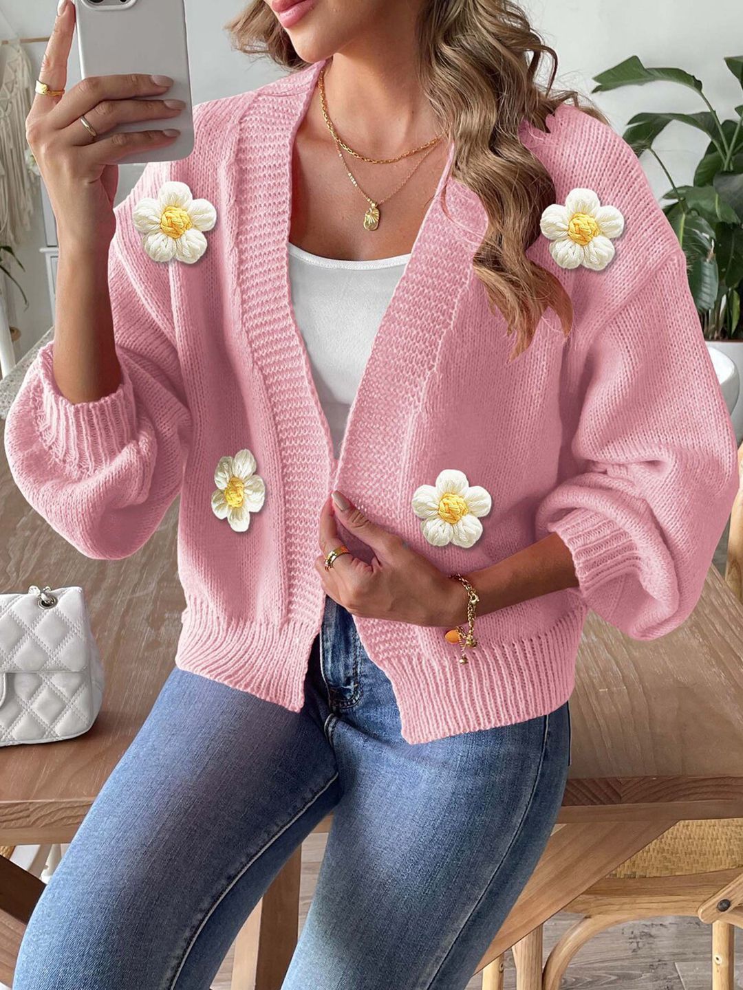 Women Cardigan with Applique Detail