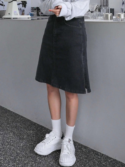 NOWI Women Charcoal Black Knee Length A-Line Skirt