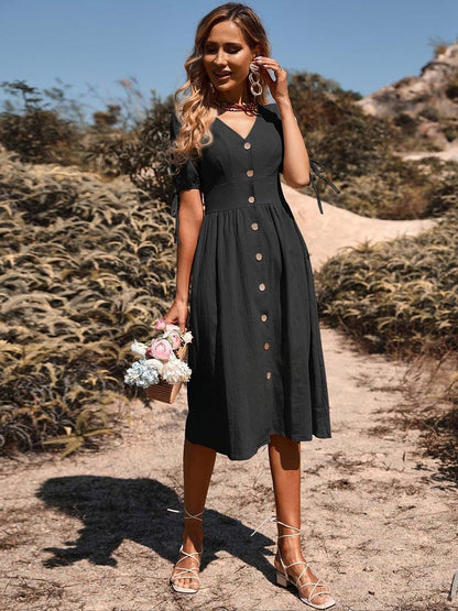 Flared Sleeve A-Line Midi Dress
