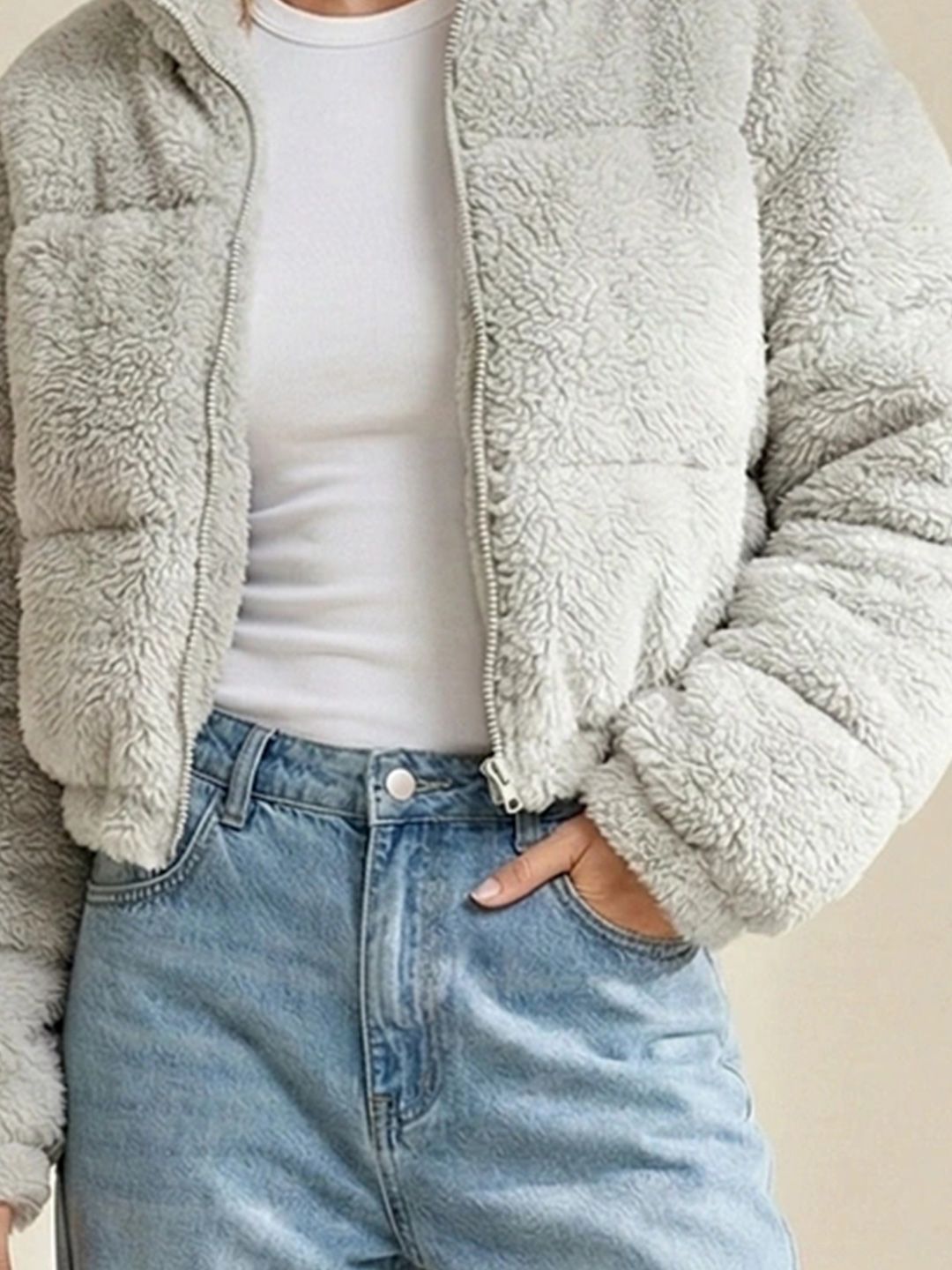 NOWI Women Woollen Crop Open Front Jacket