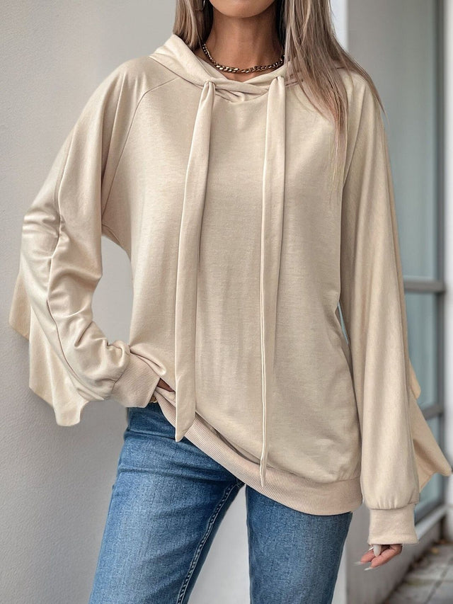 Hooded Sweatshirt in Beige Cotton Style 50 - Nowi Korean Fashion