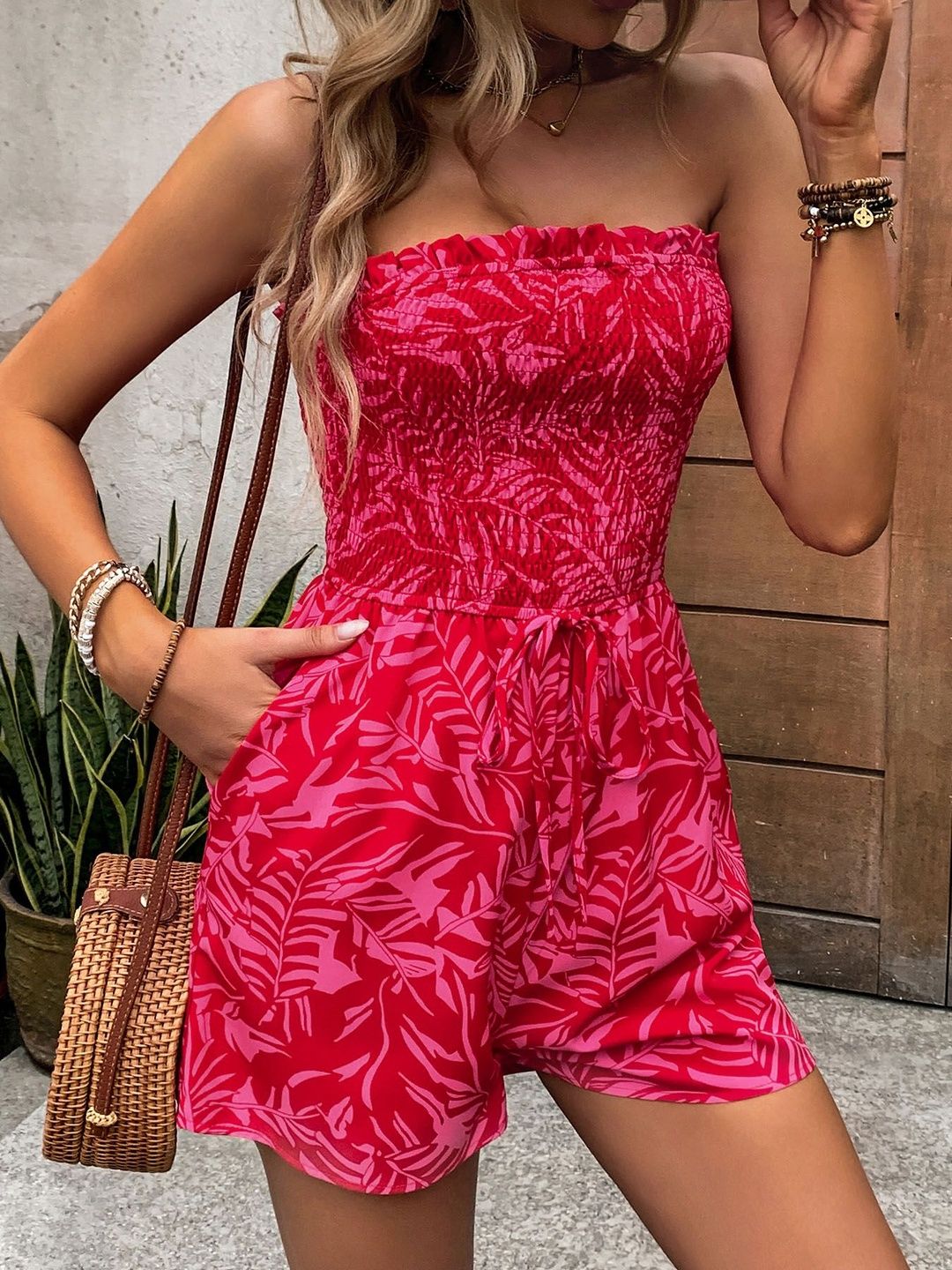 Strapless Printed with Ruffles Jumpsuit