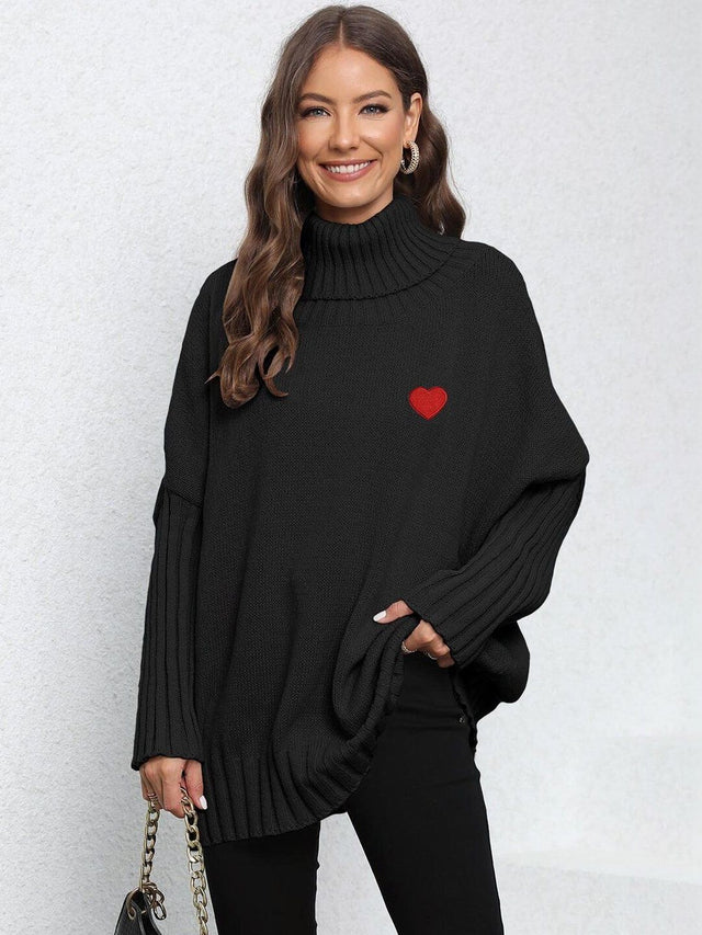 Pullover with Embroidered Detail in Black acrylic Style 696 - Nowi Korean Fashion