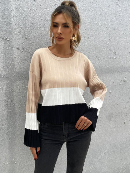 Women's Beige Colourblocked Pullover Blend Printed