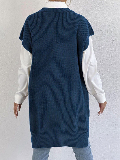 Women Ribbed Longline Sweater Vest with Applique Detail