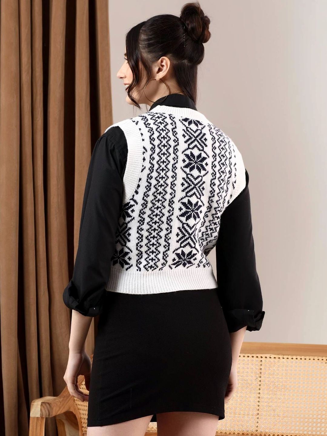 NOWI Women Fair Isle Printed Woollen Sweater Vest