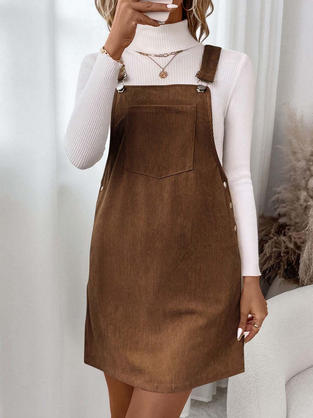 Pinafore Mini Dress in Brown - Nowi Korean Fashion