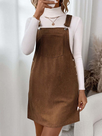Pinafore Mini Dress in Brown - Nowi Korean Fashion
