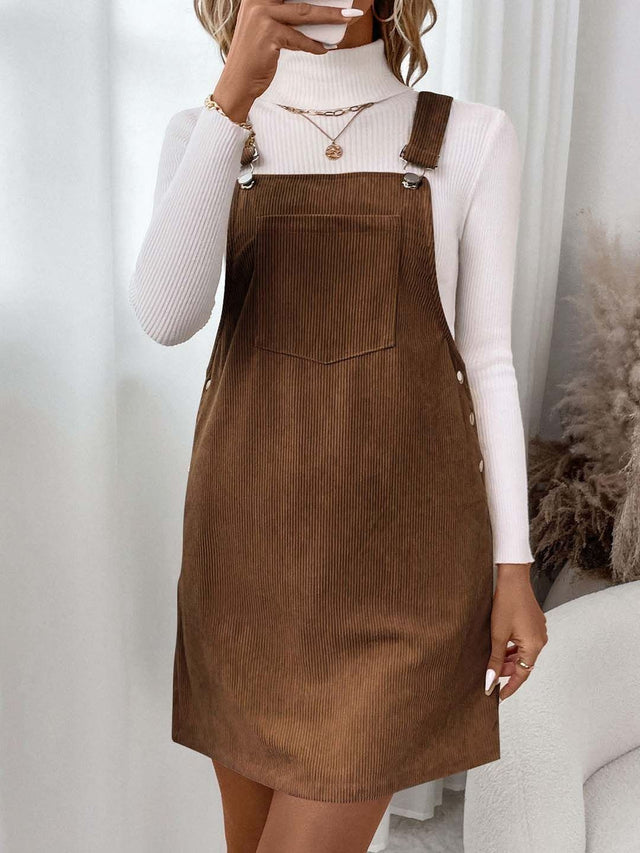 Pinafore Mini Dress in Brown - Nowi Korean Fashion