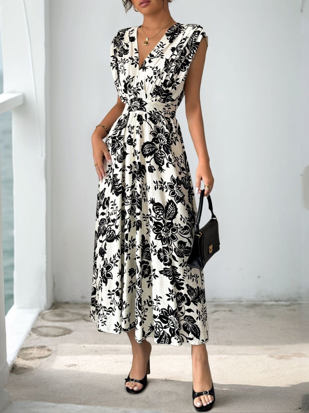 Floral Print Fit & Flare Midi Dress