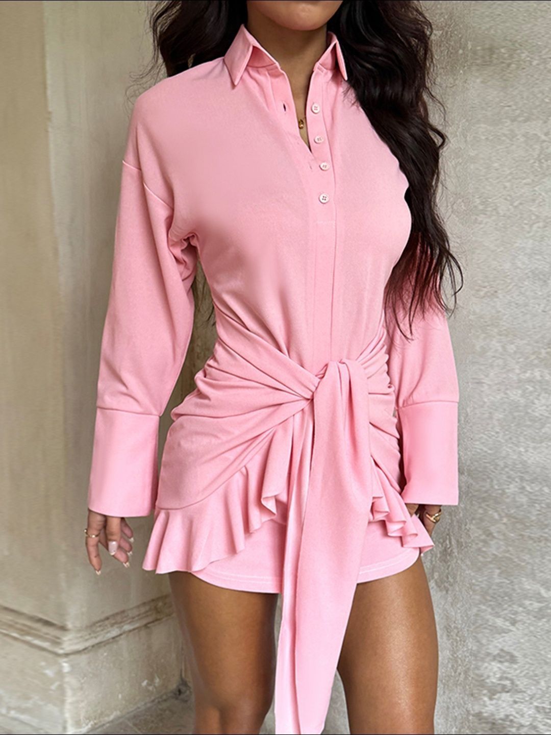 NOWI Ruffled Shirt Mini Dress