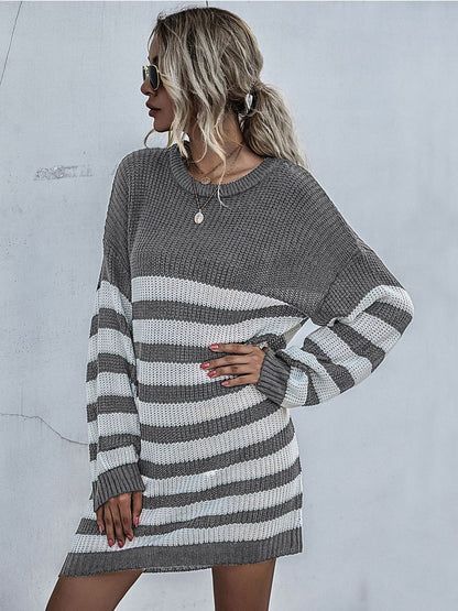 Women's Grey Striped Pullover Blend Regular Fit