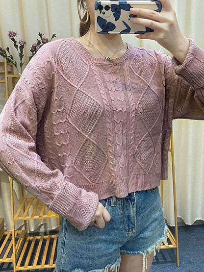 Women's Pink Cable Knit Crop Pullover