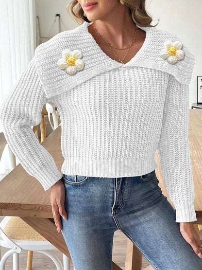Women Ribbed Pullover with Applique Detail