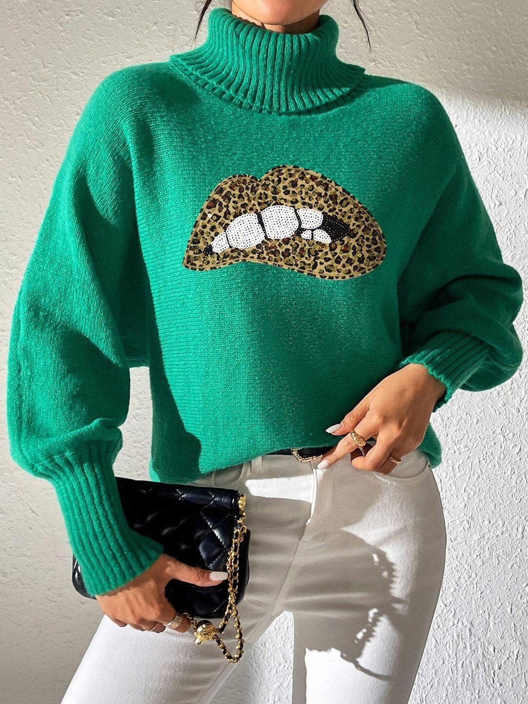 Women Animal Printed Pullover with Embellished Detail