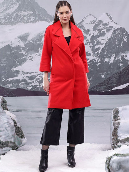 NOWI Solid Notched Lapel Double-Breasted Longline Cotton Casual Blazer