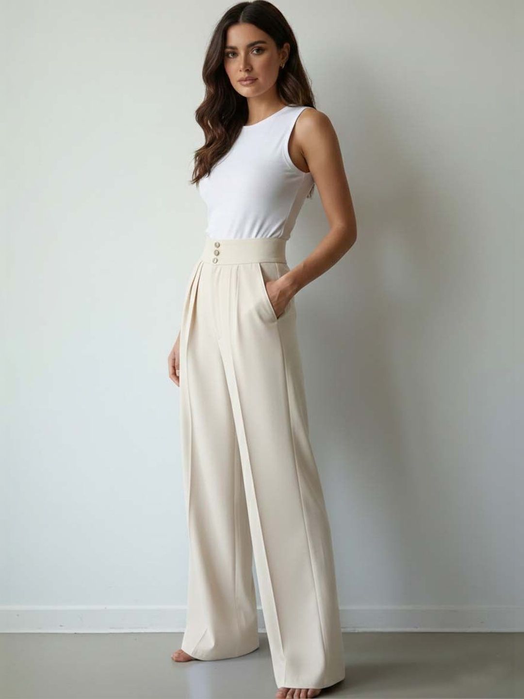 Women Straight Fit High-Rise Wrinkle Free Pleated Trousers