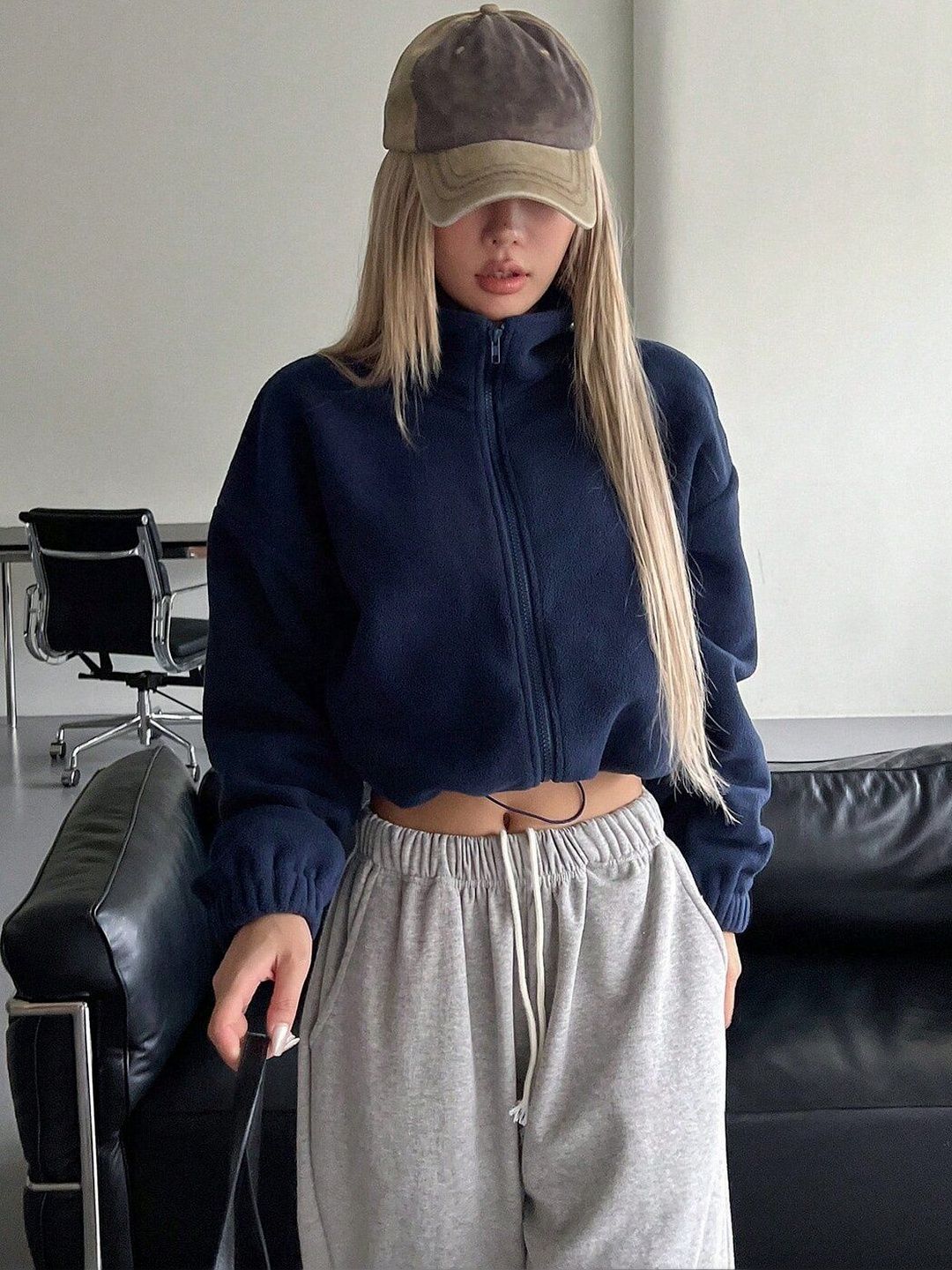 Women Fleece Lightweight Crop Sporty Jacket
