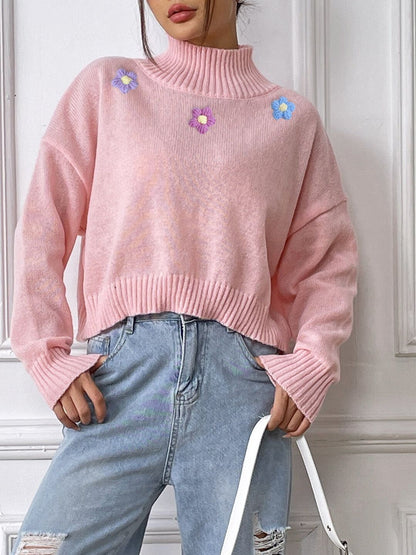 Women Crop Pullover with Embroidered Detail
