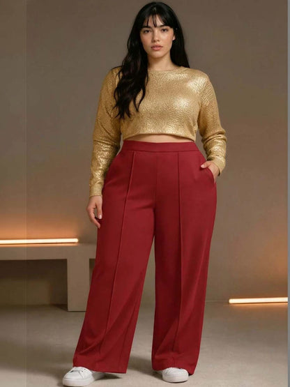 Wrinkle Free Trousers in Maroon polyester Style 85 - Nowi Korean Fashion