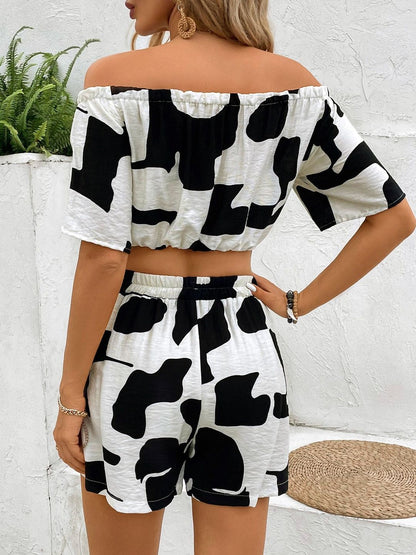 Printed Off-Shoulder Top & Shorts Co-Ords