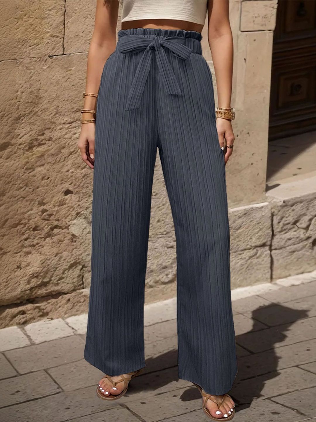 Women Textured High-Rise Non Iron Pleated Trousers