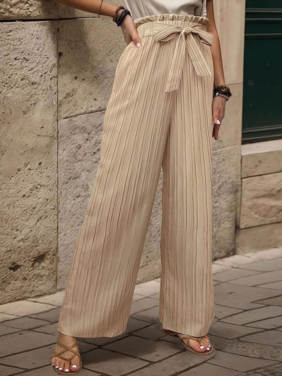 Women Textured High-Rise Non Iron Pleated Trousers