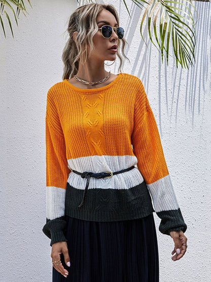 Women's Orange Colourblocked Pullover