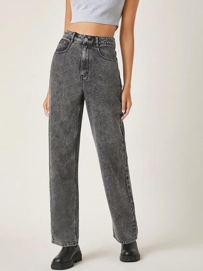Women Straight Fit High-Rise Light Fade Stretchable Cotton Jeans