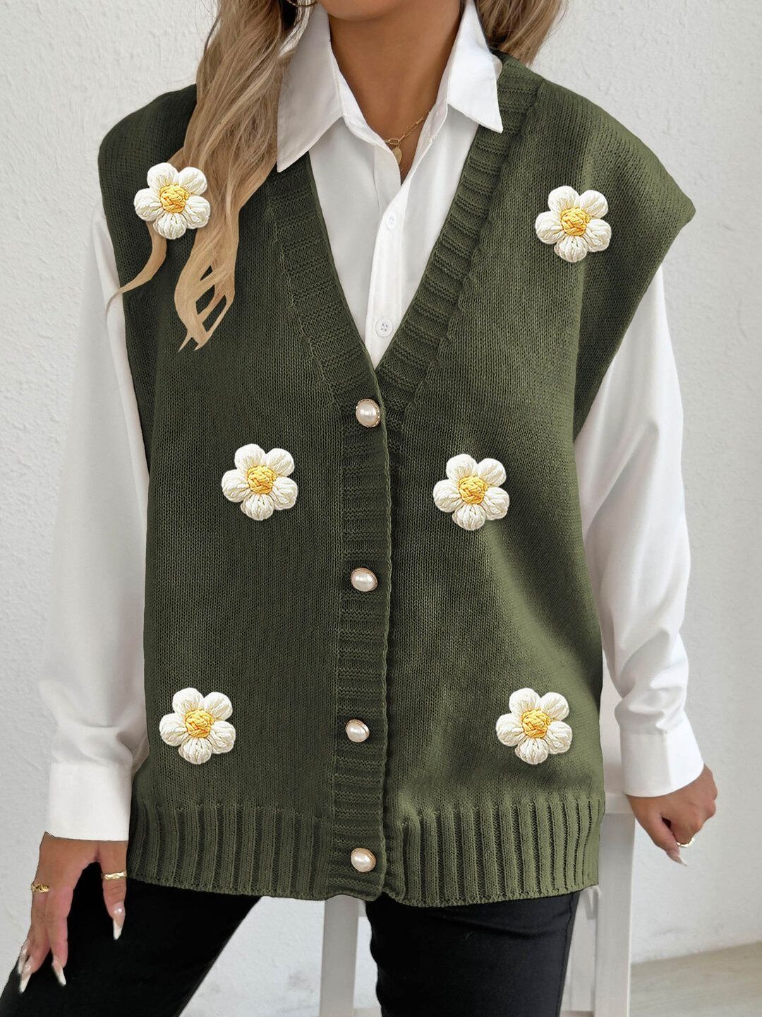 Women Sweater Vest with Embellished Detail